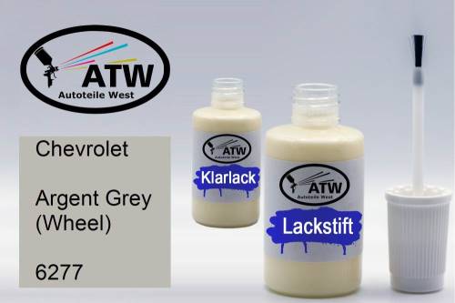 Chevrolet, Argent Grey (Wheel), 6277: 20ml Lackstift + 20ml Klarlack - Set, von ATW Autoteile West.